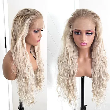 Омбре Blond Хайлайтер Дълбока вълна на Синтетични косми на дантели Перуки за бели жени Бесклеевые резултати при висока температура влакнести перуки за cosplay
