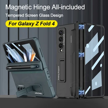 Оригинален калъф GKK с Магнитна Стъклена Рамка За Samsung Galaxy Z Fold 4, Защитен калъф За Шарнирной химикалки, Твърд Калъф За Galaxy Z Fold4