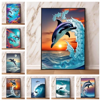 Плакати на платно, подаръци за рожден ден с делфина, данни, оповестени от вода, висококачествени художествени щампи и изображения на герои от анимационни филми