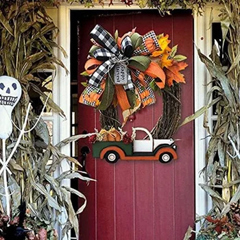 Пластмасов венец на Деня на Благодарността, Входна врата, зима и есен украса, цветна добре дошли знак