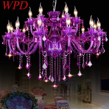 Подвесная лампа WPD European Crystal Лилава свещ Художествена Хол Ресторант Спалня Net Магазин за дрехи KTV Chandeli