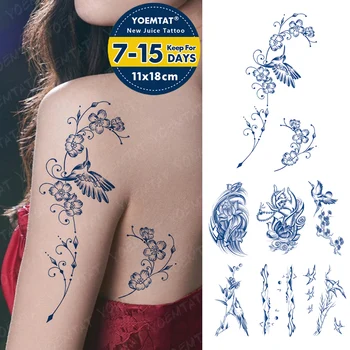 Полупостоянные Билкови етикети с китайската птица и цвете, водоустойчив временни татуировки, Устойчиви на татуировки, боди арт, Фалшиви татуировки, Жени, Мъже