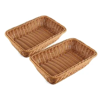Правоъгълна кошница за маса или щанда за хляб, плодове и зеленчуци, плетени кошници за пазари, хлебни изделия