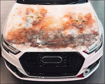 Пренасяне на предния Капак на автомобила Винил стикер Cats, Пълноцветен стикер, подходящ за всеки автомобил