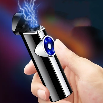 Преносима електрическа Метална Шестидуговая Импулс Запалка С Дисплей захранване за зареждане чрез USB Външна Ветрозащитная Беспламенная запалка за пури Мъжки Подарък