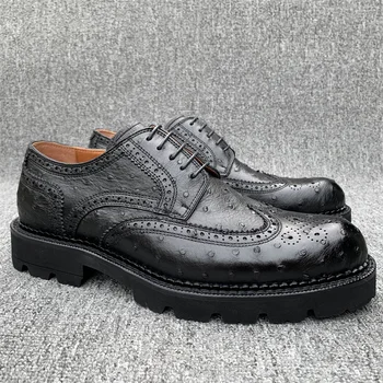Пролет-есен нова мъжки официалната обувки от естествена кожа с резба с дебела подметка, ежедневни обувки бизнес