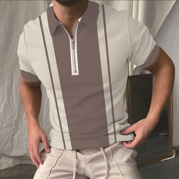 Проста Риза с къси ръкави с вертикална линия за Мъже, Хавайски Лятна Риза с къси ръкави с Цип с 3D Принтом И Къс Ръкав