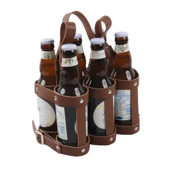 Просторен държач за напитки, инсталиране на велосипед, стойка за бира и вино, бутилки за велосипед с 6 дупки от изкуствена кожа, дизайнерски рафтове за напитки за колоездене