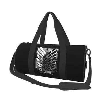 Пътни чанти Attack On Титан Мъжка чанта за фитнес, цилиндрична чанта през рамо, Дамски Голяма пътна чанта-тоут, чанта за багаж, чанта за фитнес зала