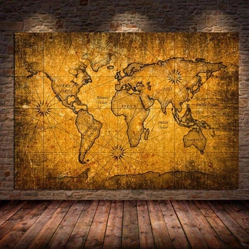 Реколта карта на света, платно, постери и щампи, Древна карта, Стара ретро-карта, стенно изкуство за всекидневната, декорация на дома, Cuadros