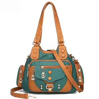 Реколта кожени чанти с високо качество, в луксозна дизайнерска чанта, дамска чанта през рамо за жени, мека чанта-тоут