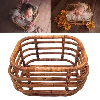 Ретро бамбук ротанговый стол ръчно изработени за снимки на новородени, Дървена кошара, Аксесоари за мека мебел за студийно представляващи, 2023