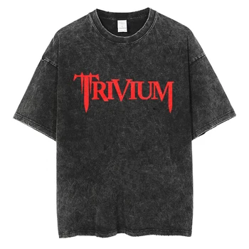 Рок Trivium Тениска с една буква от азбуката Принтом Модни Мъжки и Женски Хип-Хоп, Улични Тениски, Блузи Памучни Извънгабаритни Реколта Тениски С Къс Ръкав