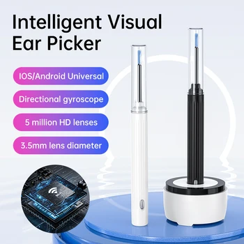 Силиконов ушния лъжичка Wireless Vision, ендоскоп за извличане на ушите, HD-камера, средство за премахване на ушна кал, Инструмент за почистване на отоскопа с подзарядной база