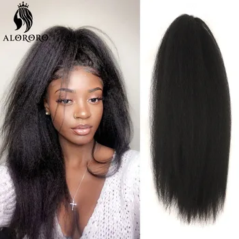 Синтетични Афро Дълга Къдрава коса за удължаване във формата на конска опашка, прави косата Яки, конска опашка от изкуствена коса, естествена опашка за експозиции