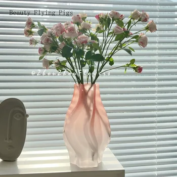 Скандинавска стъклена ваза Реколта мебели за хола Украса домашен офис Реквизит за снимките на Геометрични Дебели Вази Черен