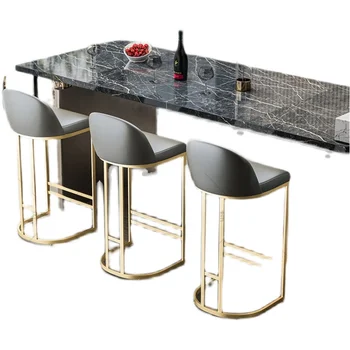 Скандинавски бар стол, прост лек луксозен дом творчески златен бар стол, стол, бар стол с облегалка, бар стол на рецепцията