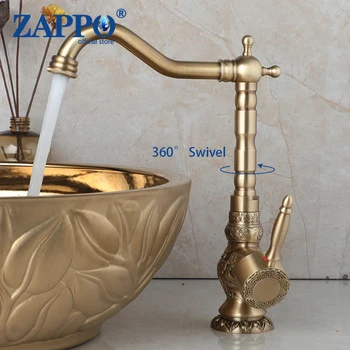 Смесители за мивки ZAPPO от антични месинг, смесител за мивка в банята, издълбани кран, завъртане на 360 Градуса, смесители за топла и студена вода с една дръжка, с кран