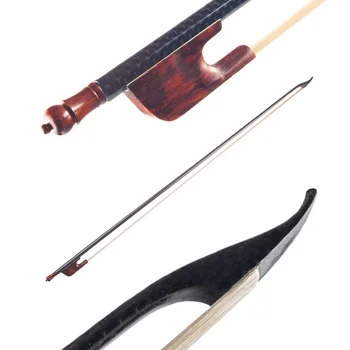 Смычок за цигулка 4/4 в бароков стил, облицована с углеродным влакно, кръгла пръчка от черно дърво, бял конски косъм, добре балансиран