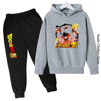Спортен костюм Аниме Dragon Ball Z, Детски блузи, Облекла за момчета, дрехи за малките момичета, Блузи с качулка, Kakashi, Goku, с качулка + панталони, 2 бр.