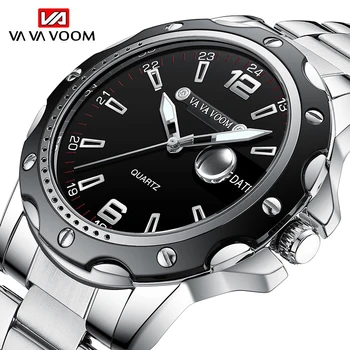 Сребърни мъжки часовник от неръждаема стомана 2023 Луксозна марка Флуоресцентни кварцов военни часовници Мъжки Бизнес Водоустойчиви Спортни часовници Мъжки Нови