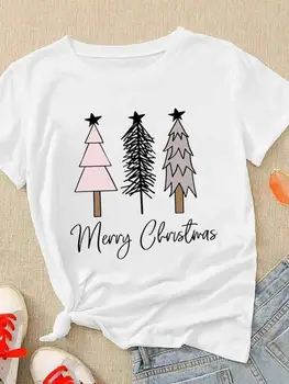 Стара Tree, Стара Sweet, Тенденция мода с принтом, Коледни дамски тениски с къс ръкав, дамски дрехи, Коледна тениска с цифри.
