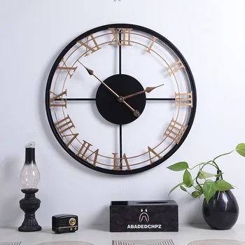 Стенен часовник с кръгла модел от желязо, украса на ресторант, кафене, Римски стенни часовници, безшумни