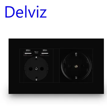 Стенни USB-изход Delviz, интерфейс за зареждане на черен панел, ac 110 ~ 250-146 мм * 86 мм, двухкамерная USB-изход стандарт на ЕС на 16 И