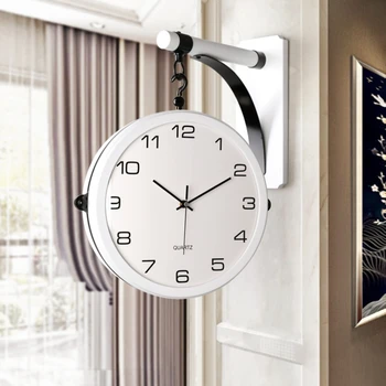 Стенни часовници: двустранен стенен часовник за украса на стените от масивно дърво, модни часовници за дома в хола, модерна атмосфера