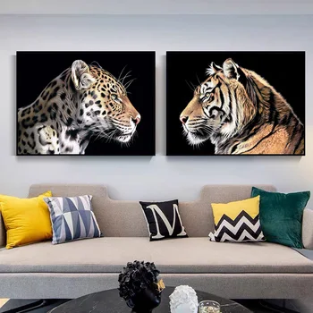 Стенно изкуство с животни Тигър, Леопард Платно Картина Модерен популярен постер за Украса на интериора на дома Стенопис (без рамка)