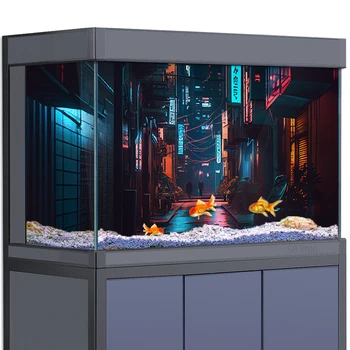 Стикер за фон на аквариума за аквариуми с рибки Неонов град HD Илюстрация на Улицата 3D Печатане на тапети, PVC