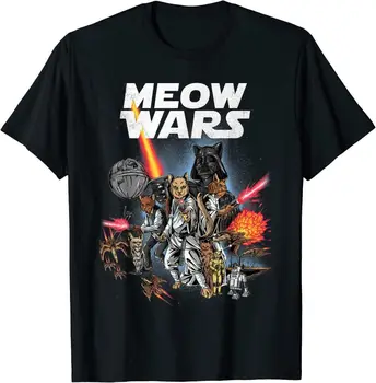 Страхотна НОВА идея за Подарък за любител на котки, тениска Meow Wars, Забавна тениска Cat Wars