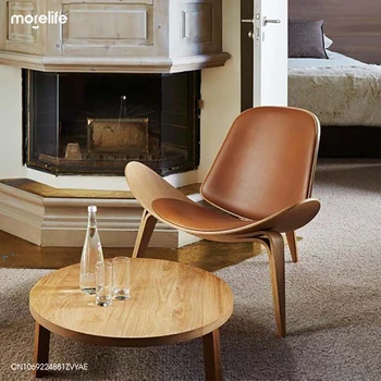 Трикрак стол-миди с тъканната тапицерия от черен орех, хол, Модерни усмихнати столове за почивка във формата на миди, мебели за спалня