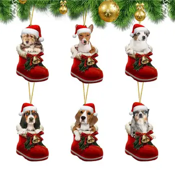 Украса за Коледната елха във формата на куче 6шт Акрилна Окачване под формата на елхи С участието на Кучета Украса за стаите в стените на Раници Кола