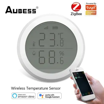 Умен термометър Hristo за дома, сензор за температура и влажност на въздуха в помещението с LCD дисплей, приложението за гласов контрол Алекса Home
