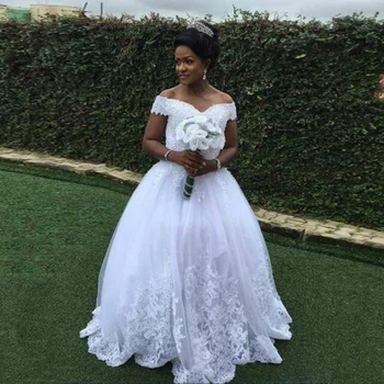 Фестивал Vestido De Noiva Сватбени рокли Африкански жени с открити рамене, бродирани с мъниста, дантела и апликации сватбена рокля