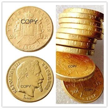 Франция от 20 франка 1866B Наполеон III Позлатени копирни монета