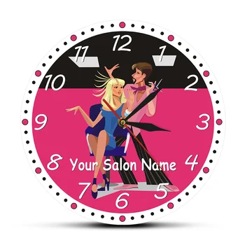 Фризьорски салон за красота Персонални печатни стенни часовници с потребителско име Стенни знак на фризьорски салон Безшумни стенен часовник за Подарък на фризьор
