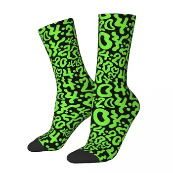 Футболни чорапи Смешни Плевели 420 с надпис Trippy Cannabis, разпродажба, Всесезонни удобни чорапи за екипажа, приятен подарък за унисекс