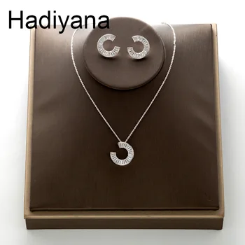 Хадияна 2018 нов инкрустиран циркон медальон обици кръг модерен женски костюм вечерни колие ключица верига подарък TZ5054