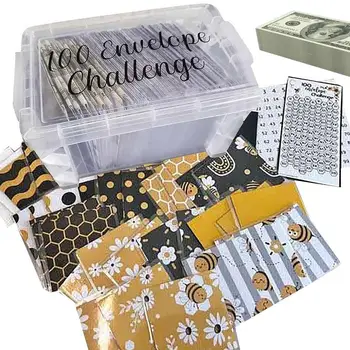 Хартиени Парични Пликове Saving Challenge Кутия За Съхранение На Пари Със 100 Конвертами За Многократна Употреба Органайзер За Съставяне На Бюджет И Пари В Брой