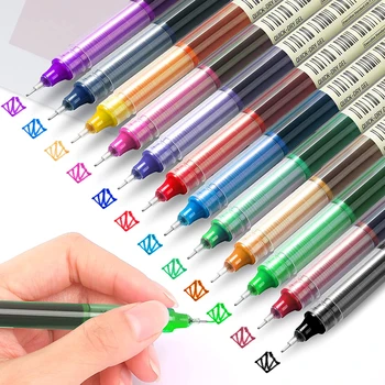 Химикалка писалка 12шт различни цветове, бързо съхнещи мастила 0,5 мм, течна боядисана дръжка с фина точка за водене на дневник, плавно писмо