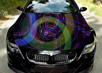 Цветна линия Спрей боята на предния капак на автомобила Винил стикери Увийте Виниловую фолио Стикери на капака на двигателя на Универсална защитно фолио на предния капак на автомобила