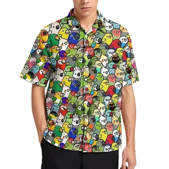 Цветни Блузи С Принтом Птици, Мъжки Ежедневни Ризи С Хубав Папагал, Хавайски Ризи С Къси Ръкави По Поръчка, Стръмни Големи Плажни Y2k Идея За Подарък