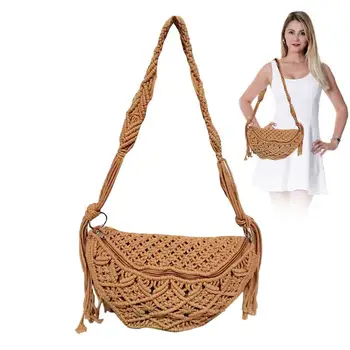 Чанта през рамо Bobo, вязаная чанта, артистична чанта за дреболии, памучен чанта ръчна изработка, плажна бохемската чанта с пискюли, вязаная за плетене на една кука