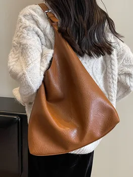 Чанта през рамо с голям капацитет за жени, чанта-тоут 2023, зимна мека чанта през рамо от изкуствена кожа, дамски реколта чанти и портмонета