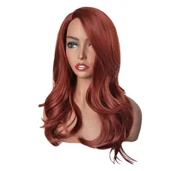 Червена Къдрава коса средна дължина, натурални Директни Вълнообразни Термоустойчиви Синтетични косми - Сменяеми Перука за жени от 18 инча