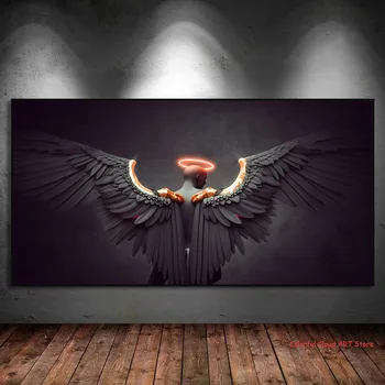 Черен ангел Тъга Платно картина Наполовина дяволът е Наполовина Ангел Печат плакат на Съвременната картина на Фона на хола Стените на дома