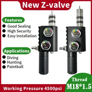 Черен / Червен / Синьо Z-valve Контролния Клапан 4500psi Регулатор на Налягането HPA за Бутилка Със Сгъстен въздух M18 * 1.5 Co2, Гмуркане