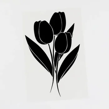 Черно /Сребърно Красиво растение, Лалета, Vinyl стикер на кола, покриваща драскотини 10,3 × 16,4 см